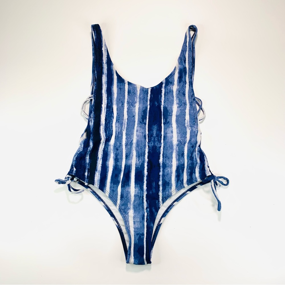 Island Love swimsuit One Piece swimsuit blue and white stripe women size XS